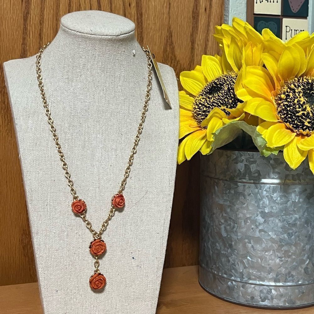 NWT Patricia Nash Gold Necklace with Coral Rose Accents. #PNNK